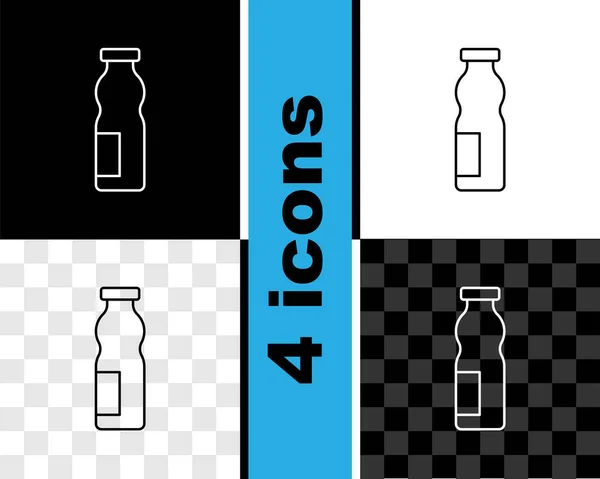 Beállítás vonal Ivás joghurt palack ikon elszigetelt fekete-fehér, átlátszó háttér. Vektor — Stock Vector