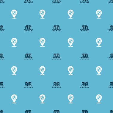 Set House flood and Location shield on seamless pattern. Vector