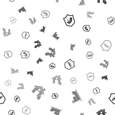 Set Life insurance with shield, Ship, Car and House flood on seamless pattern. Vector