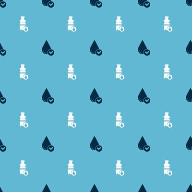 Set Water drop and Bottle of water on seamless pattern. Vector