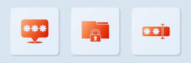 Set Folder and lock, Password protection and . White square button. Vector