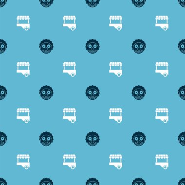 Set Clown head and Fast street food cart on seamless pattern. Vector