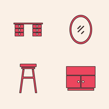 Set Wardrobe, Office desk, Mirror and Chair icon. Vector