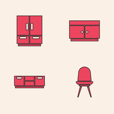 Set Chair, Wardrobe, Chest of drawers and Furniture nightstand icon. Vector