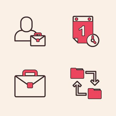 Set Cloud storage document folder, Freelancer, Time management and Briefcase icon. Vector