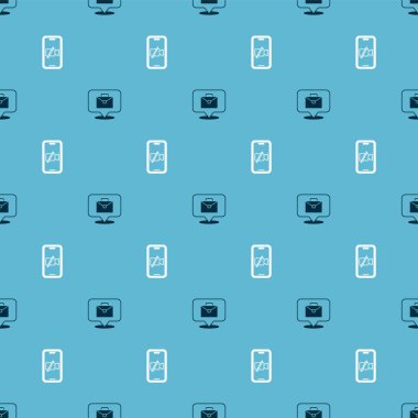 Set Online working and Video camera Off on mobile on seamless pattern. Vector