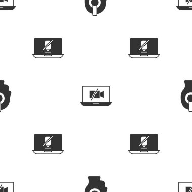 Set Freelancer, Video camera Off on laptop and Mute microphone on seamless pattern. Vector