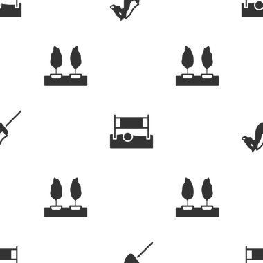 Set Toy horse, Volleyball net with ball and Forest on seamless pattern. Vector