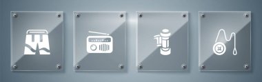 Set Yoyo toy, Camera roll cartridge, Radio with antenna and Short or pants. Square glass panels. Vector