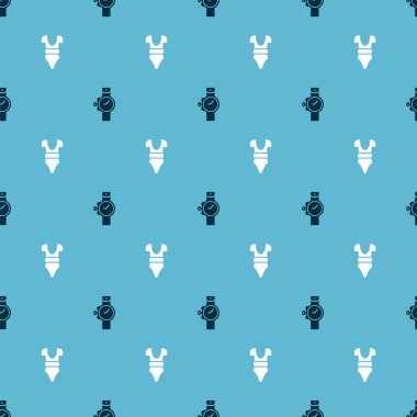 Set Wrist watch and Swimsuit on seamless pattern. Vector