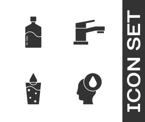 Set Water drop, Big bottle with clean water, Glass and tap icon. Vector — Διανυσματικό Αρχείο