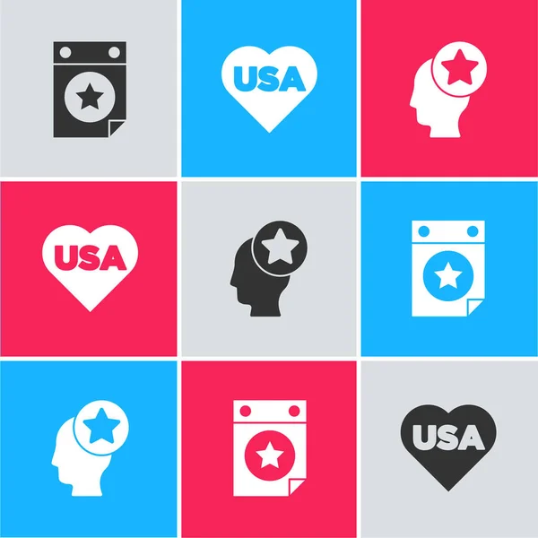 Set Calendar with date July 4, USA Independence day and Head icon. Vector — Vector de stock