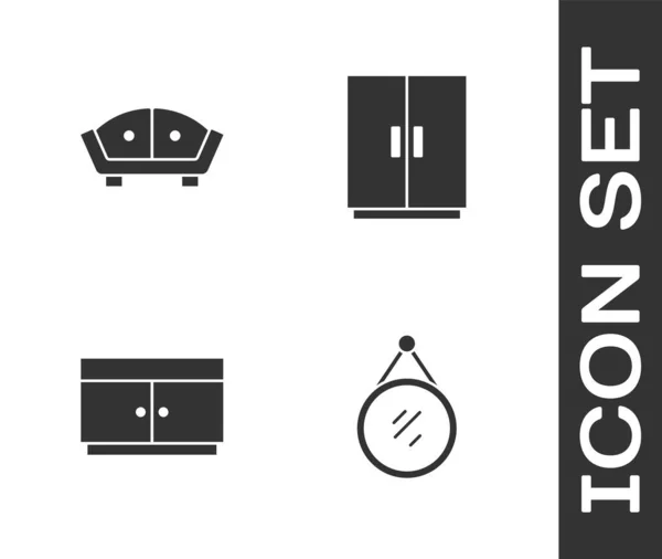 Набор зеркало, диван, комод и шкаф значок. вектор — стоковый вектор