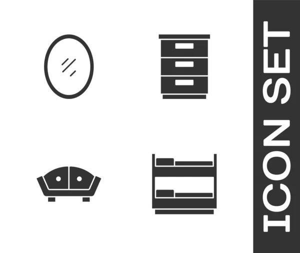 Set Bunk bed, Mirror, Sofa and Furniture nightstand icon. Vector — Vector de stock