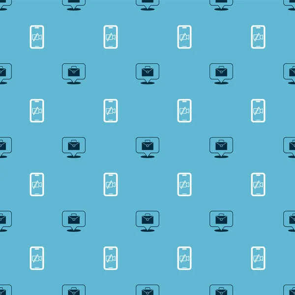 Set Online working and Video camera Off on mobile on seamless pattern. Vector — Wektor stockowy