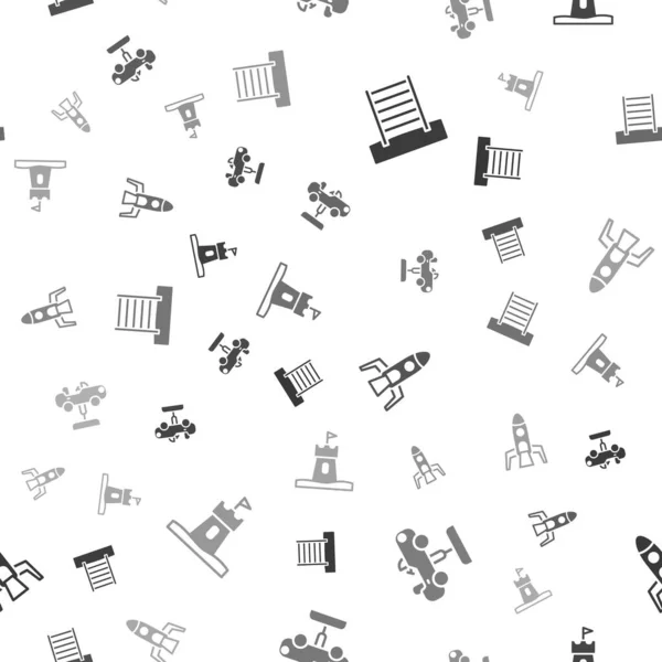 Set Swedish wall, Swing car, Rocket ship and Sand tower on seamless pattern. Vector — 스톡 벡터