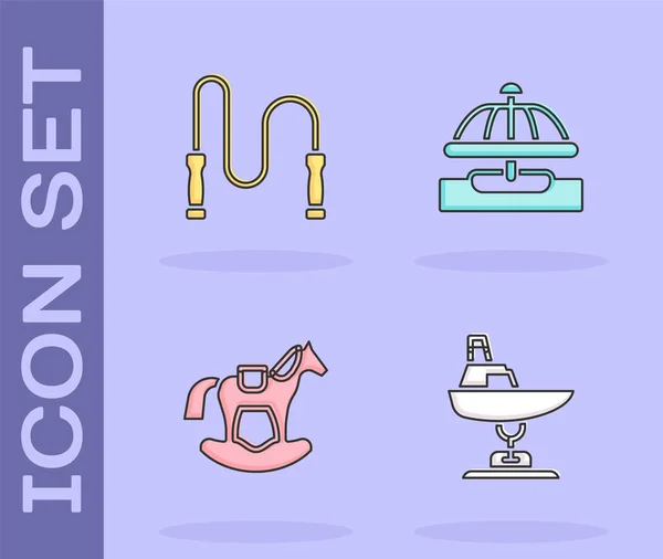 Set Swing boat, Jump rope, Horse saddle swing and Attraction carousel icon. Vector — Image vectorielle