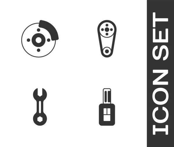 Установите автомобильный ключ с дистанционным, дисковым суппортом, ключом гаечного ключа и значком комплекта таймера. Вектор — стоковый вектор