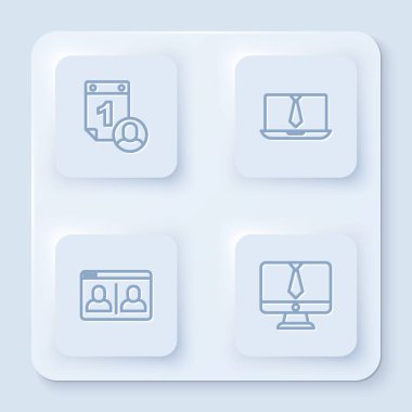 Zaman yönetimi, görüntülü sohbet konferansı ve... Beyaz kare düğme. Vektör