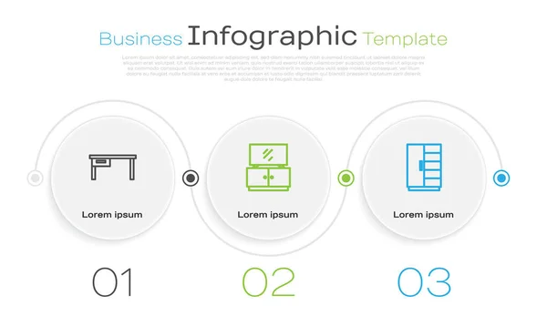 Definir linha mesa de escritório, suporte de mesa de TV e guarda-roupa. Modelo de infográfico de negócios. Vetor — Vetor de Stock