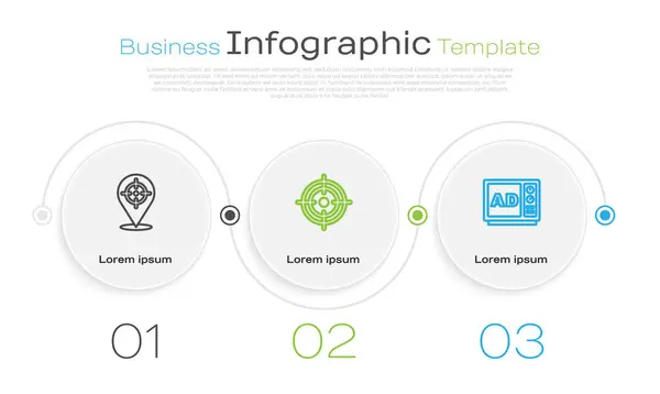 Definir alvo de linha, e publicidade. Modelo de infográfico de negócios. Vetor — Vetor de Stock