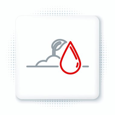 Beyaz arka planda izole edilmiş çizgi suyu filizi simgesi. Tohum ve tohum. Sulama sembolü. Yaprak doğası. Renkli taslak konsepti. Vektör.