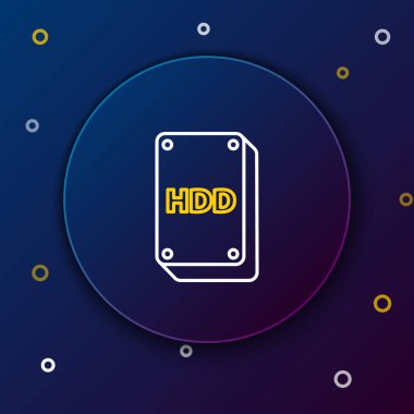 HDD disk sürücüsü simgesi mavi arkaplanda izole edildi. Renkli taslak konsepti. Vektör.