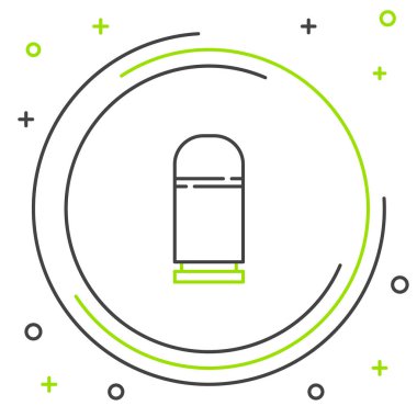 Çizgi Kartuş simgesi beyaz arkaplanda izole edildi. Av tüfeği av tüfeği fişeği. Tüfek mermisi ikonu. Renkli taslak konsepti. Vektör.