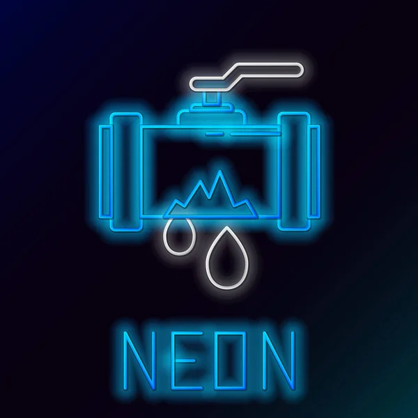 Leuchtende Neon Linie Gebrochenes Metallrohr Mit Undichtem Wassersymbol Isoliert Auf — Stockvektor