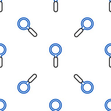 Çizgi büyüteç simgesi beyaz arkaplanda izole edilmiş kusursuz desen. Arama, odaklanma, yakınlaştırma, iş sembolü. Renkli taslak konsepti. Vektör.