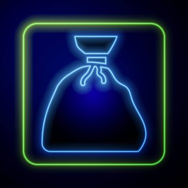 Parlayan neon renkli çöp torbası ikonu mavi arkaplanda izole edilmiş. Vektör İllüstrasyonu.