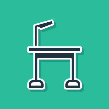 Mavi Evcil Hayvan tımar masası simgesi yeşil arka planda izole edilmiş. Vektör.