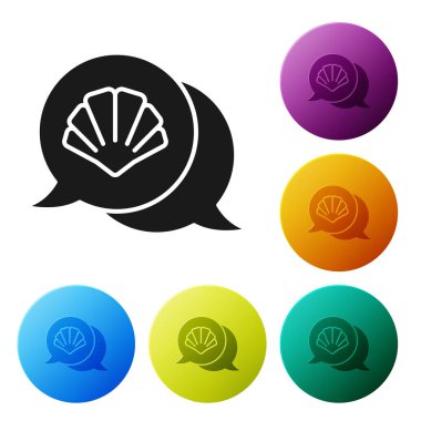 Beyaz arkaplanda siyah deniz kabuğu simgesi izole edildi. Deniz kabuğu işareti. Simgeleri renk daire düğmelerine ayarla. Vektör.