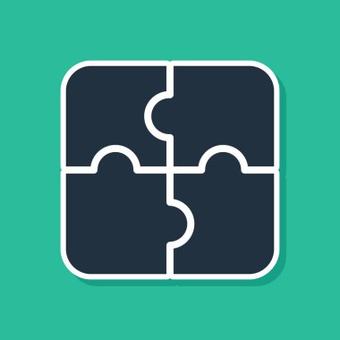 Yeşil arkaplanda mavi yapboz parçası izole edildi. İş, pazarlama, finans, şablon, düzen, bilgi grafikleri, internet konsepti. Vektör.