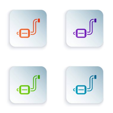 Beyaz arkaplanda izole edilmiş renkli bisiklet pedalı simgesi. Kare düğmelere renkli simgeleri yerleştir. Vektör.