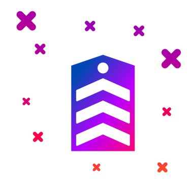 Beyaz arkaplanda izole edilmiş renkli sembol. Askeri rozet işareti. Kademeli rastgele dinamik şekiller. Vektör.