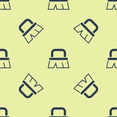 Temizlik simgesi için mavi fırça sarı arka planda izole edilmiş pürüzsüz desen. Vektör.