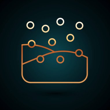 Koyu mavi arkaplanda altın çizgili kar yağışı simgesi izole edildi. Yeni yılda kar yağışlı kar taneleri. Mutlu Noeller ve mutlu yıllar. Vektör.