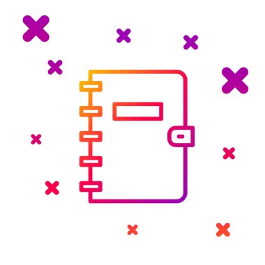 Renk çizgisi Not Defteri simgesi beyaz arkaplanda izole edildi. Spiral not defteri simgesi. Okul defteri. Yazı tahtası. Okul günlüğü. Kademeli rastgele dinamik şekiller. Vektör.