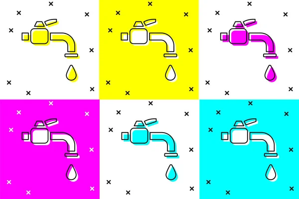 Establecer Icono Grifo Agua Aislado Fondo Color Ilustración Vectorial — Archivo Imágenes Vectoriales