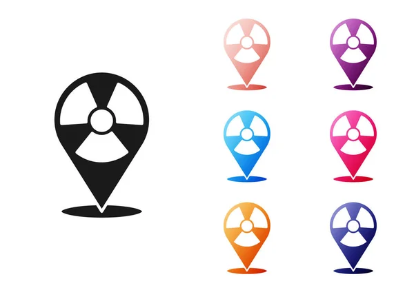 Černá Radioaktivní Umístění Ikona Izolované Bílém Pozadí Radioaktivní Toxický Symbol — Stockový vektor