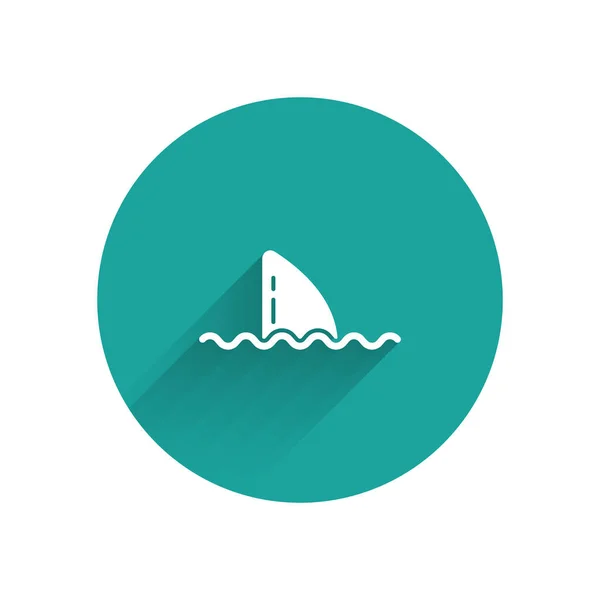 Білий Акулячий Плавець Іконі Океанічних Хвиль Ізольований Довгою Тінню Зелена — стоковий вектор