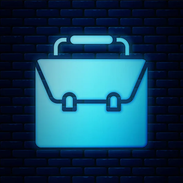 Gloeiende Neon Briefcase Icoon Geïsoleerd Bakstenen Muur Achtergrond Zakelijk Dossier — Stockvector