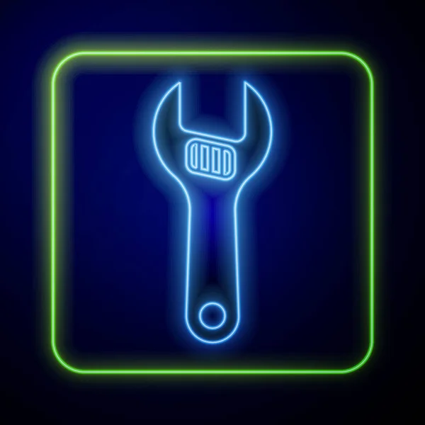 Glowing Neon Adjustable Wrench Icon Isolated Blue Background Vector — Stock Vector