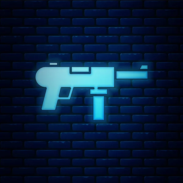 Pistola Fluorescente Neon Submachine Icona Pistola Grasso Isolato Sfondo Muro — Vettoriale Stock