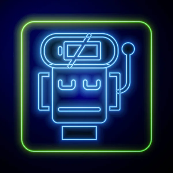 Świecący Neon Ikona Niskiego Naładowania Baterii Robota Izolowana Niebieskim Tle — Wektor stockowy