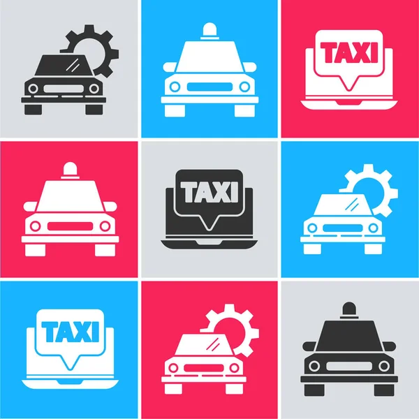 Встановіть Піктограму Обслуговування Автомобілів Таксі Послуги Таксі Ноутбуків Векторні — стоковий вектор