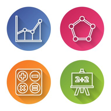 Çizgi Sigma sembolünü, Geometrik şekil Küresini, kare kök ve hesap makinesini ayarla. Renkli daire düğmesi. Vektör.