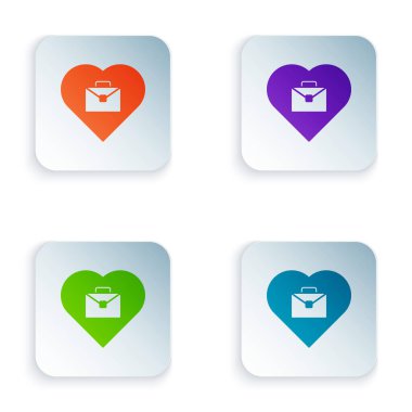 Beyaz arkaplanda izole edilmiş metin çalışması simgesine sahip Renk Kalbi. Kare düğmelere renkli simgeleri yerleştir. Vektör.