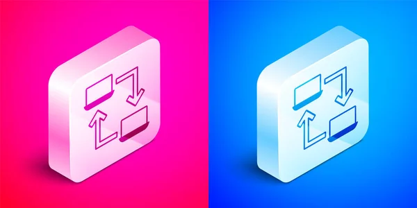 Isometric Online Working Icon Isolated Pink Blue Background Freelancer Man — Stock Vector